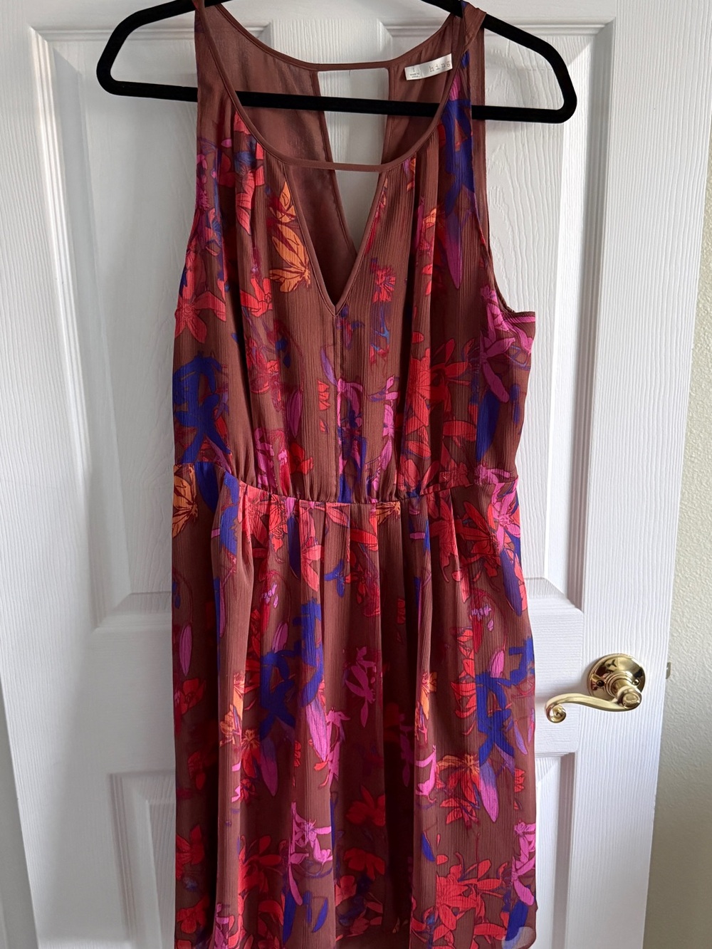 Hinge Nordstrom Brown Floral Wrap Dress Size L Sleeveless Keyhole Back